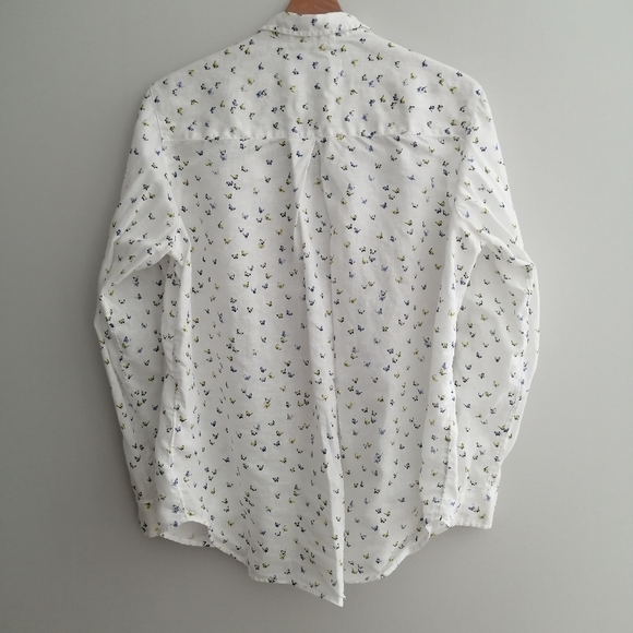 Anthropologie Grayson The Hero 100% Linen Butterfly Print White Button Up 3 or M - Picture 4 of 16